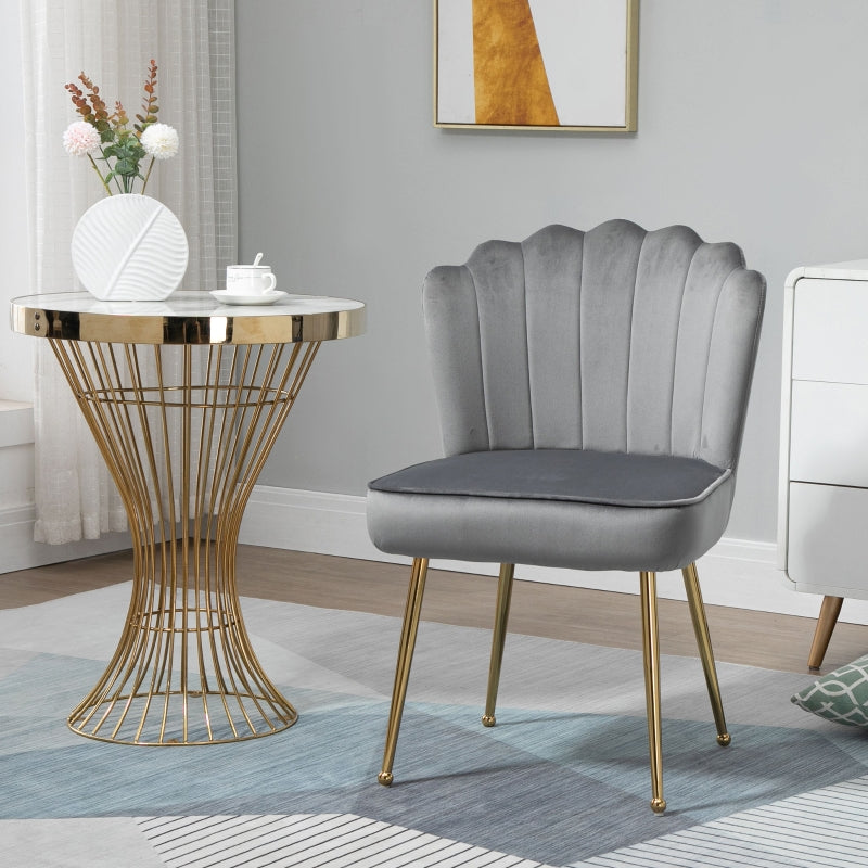 Grey Velvet Accent Chair with Gold Metal Legs - Modern Vanity Chair for Living Room, Bedroom, Home Office