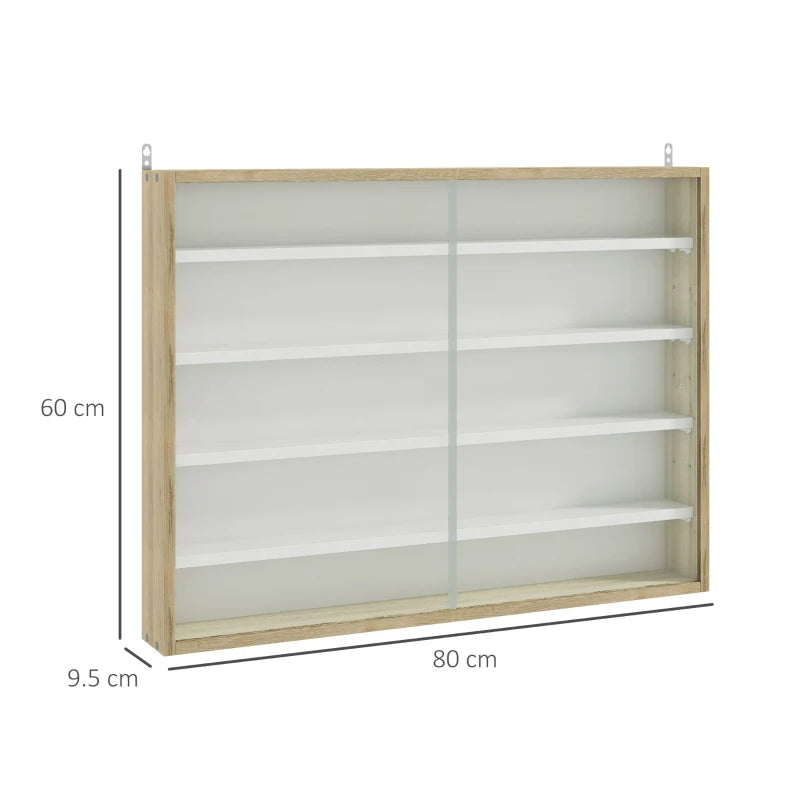 5-Tier Glass Door Wall Display Shelf - Natural, 60x80cm