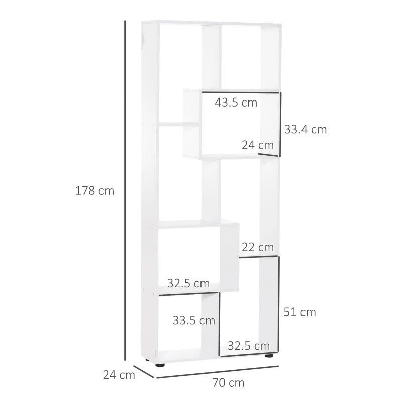 8-Tier White Melamine Bookcase with Anti-Tipping Pads