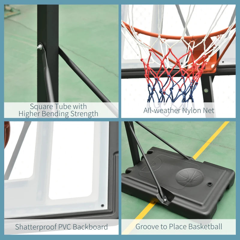 Adjustable Black Freestanding Basketball Hoop with Backboard and Wheels