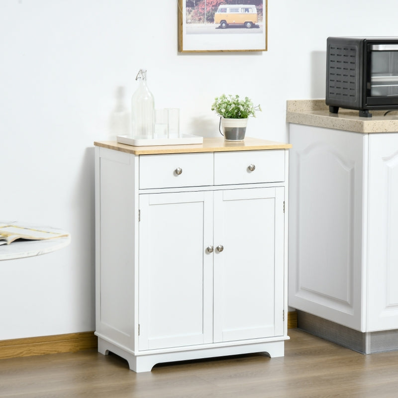 White Kitchen Storage Sideboard with Solid Wood Top