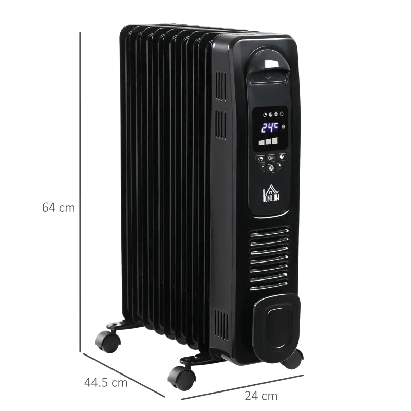 Black 2000W Digital Oil Filled Radiator with Timer & Remote Control