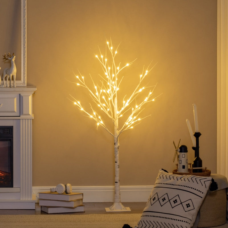 4ft White Birch Tree with Warm White LED Lights - Indoor/Outdoor