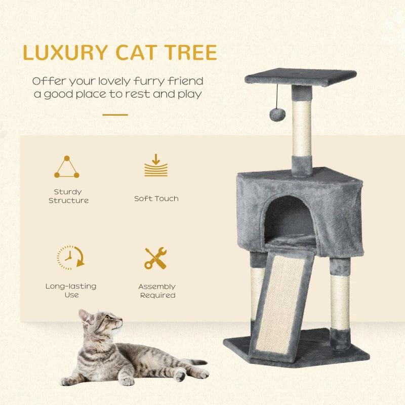 Grey Corner Cat Tree with Scratching Post and Toy