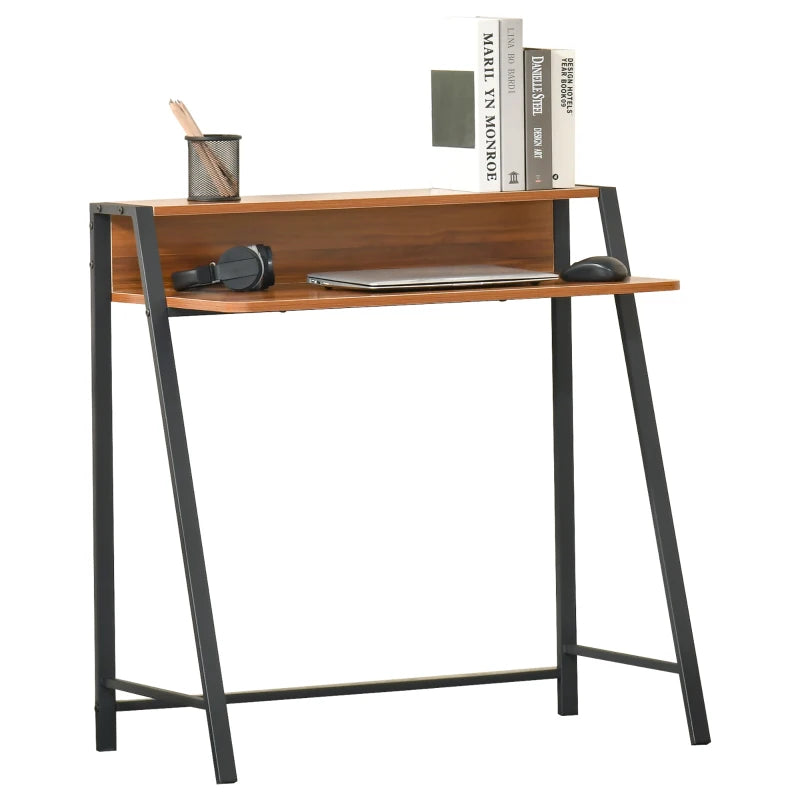 Compact Walnut Writing Desk with Storage Shelf - 84L x 45W cm