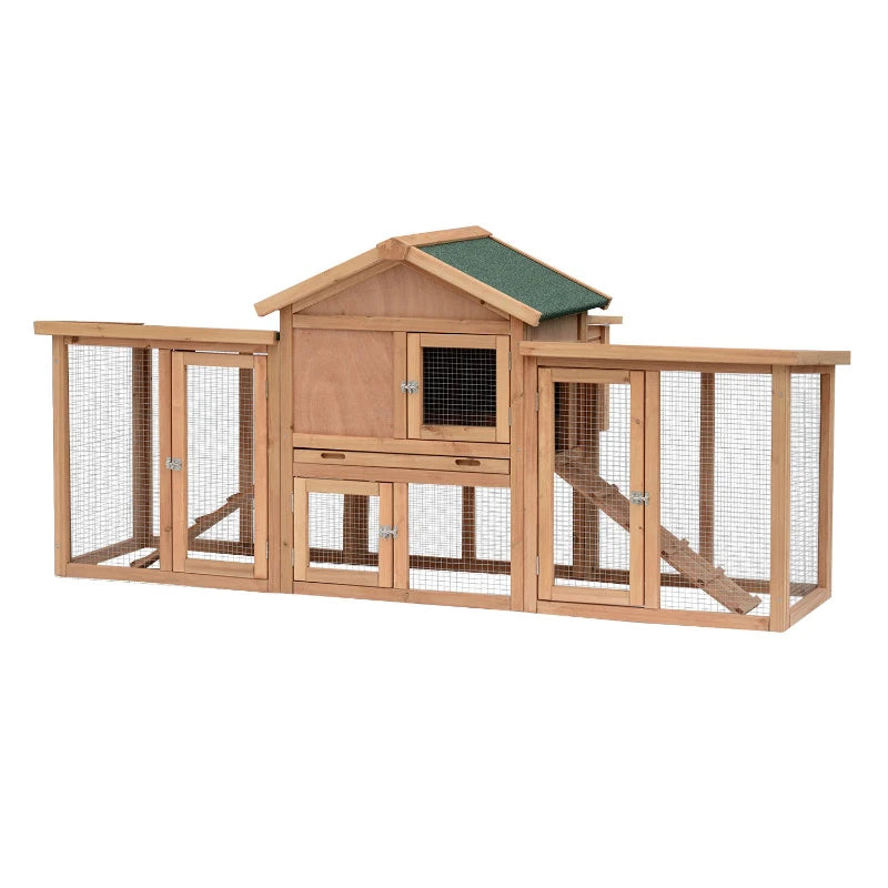 Wooden Chicken Coop with Run and Nesting Box - Large, 204 x 85 x 93cm (Brown)