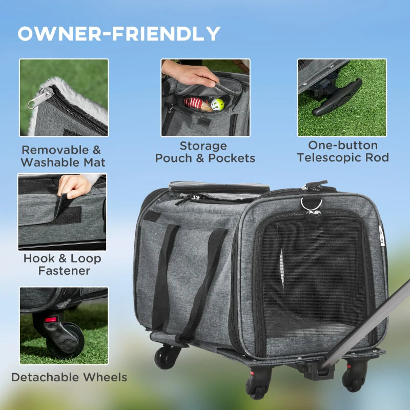 Grey Pet Carrier on Wheels for Cats & Small Dogs