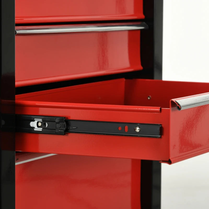 Red 5-Drawer Lockable Steel Tool Chest with Wheels and Handle