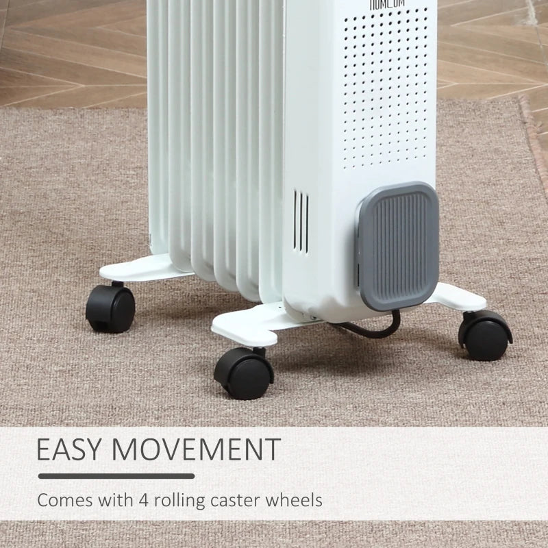 White 1500W Portable Oil Filled Radiator Heater