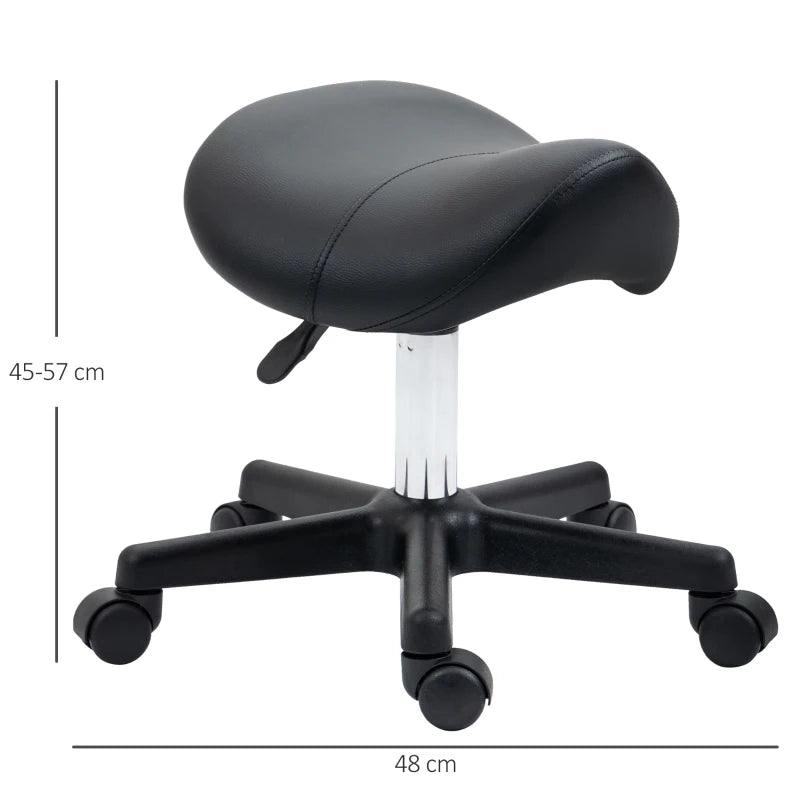 Black Adjustable Saddle Stool for Salon, Massage, Spa, Beauty - PU Leather