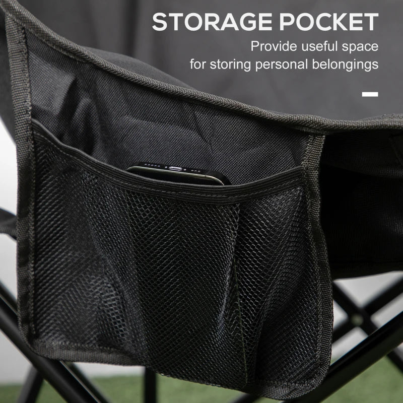 Black Lightweight Folding Camping Chair with Storage Pocket