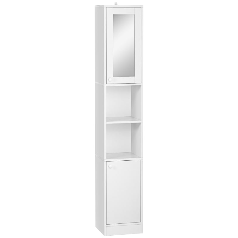 White Tall Bathroom Storage Cabinet with Mirror