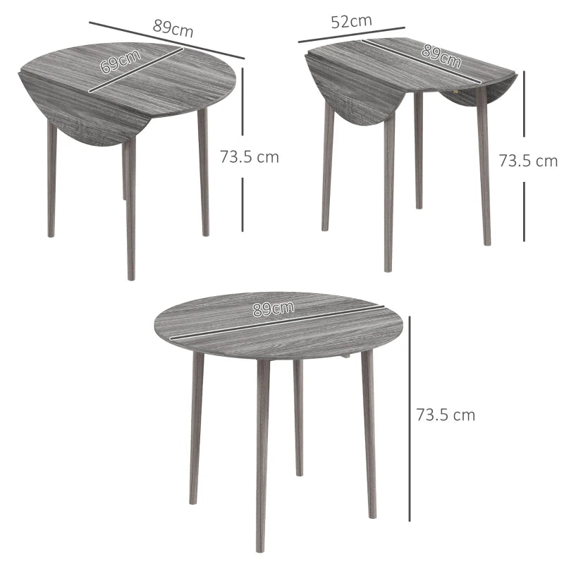 Grey Round Drop Leaf Dining Table for 4, Modern Space Saving Kitchen Table