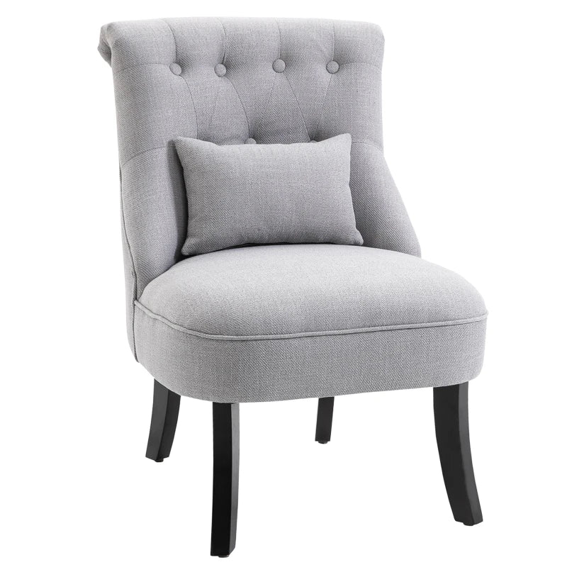 Grey Fabric Upholstered Single Tub Chair with Pillow and Solid Wood Legs