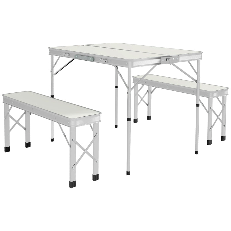 Aluminium Folding Picnic Table and Bench Set - 3-Piece, Grey