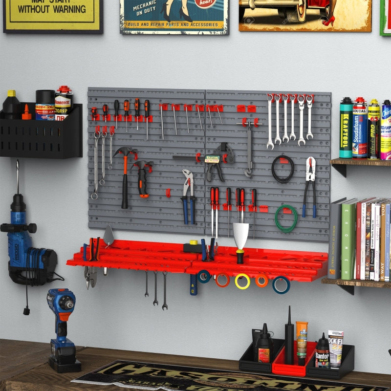 54-Piece Grey/Red On-Wall Tool Organizer Kit for Home Garage DIY