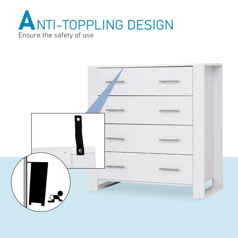 White 4-Drawer Bedroom Storage Cabinet with Metal Handles