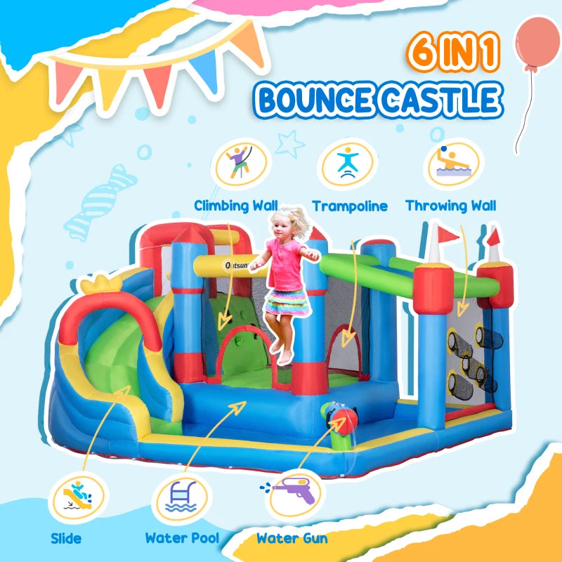 Kids 6-in-1 Inflatable Water Slide Bounce House - Blue