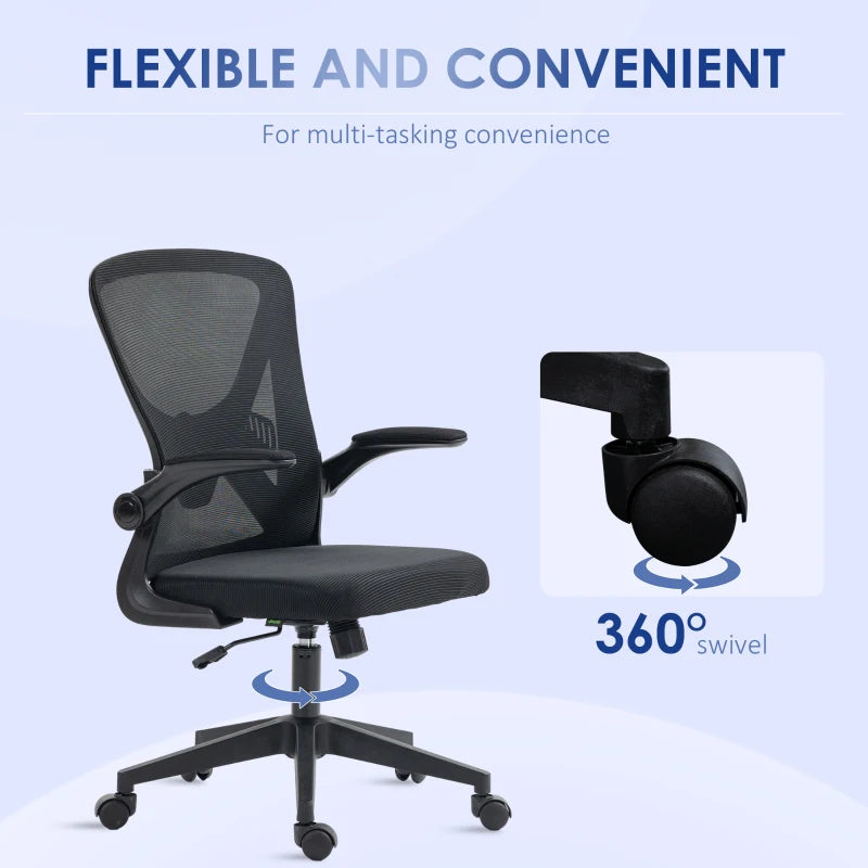 Black Mesh Office Chair with Flip-Up Arms