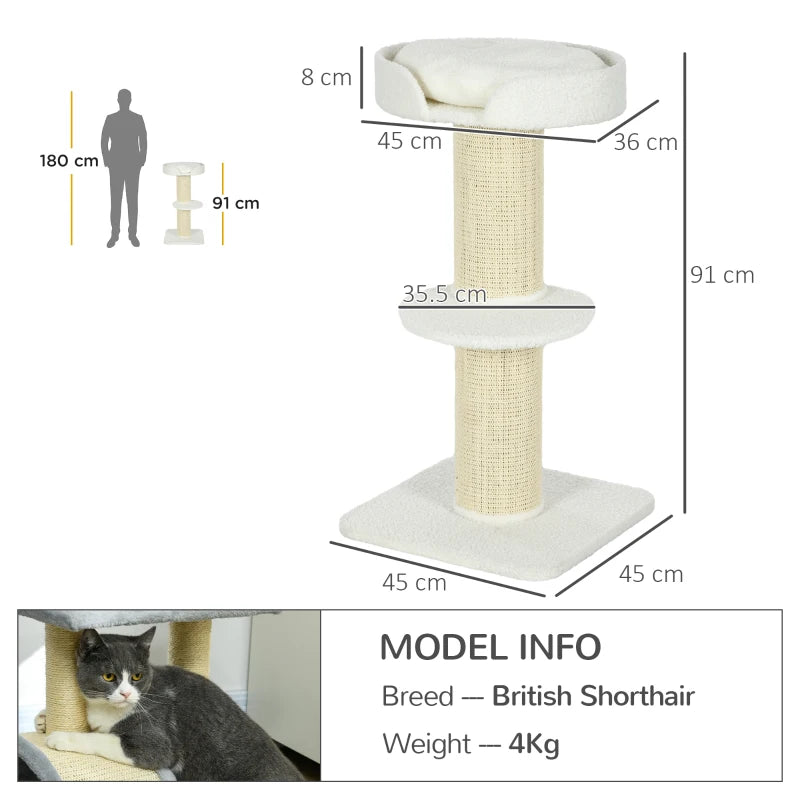 Cat Tree with Basket Cushion - Cream White