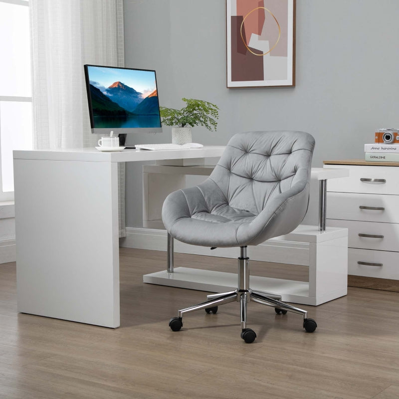 Grey Velvet Ergonomic Home Office Desk Chair with Adjustable Height and Support