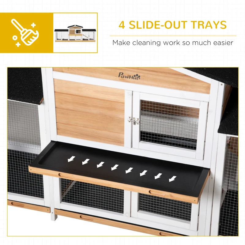 Wooden 2-Tier Rabbit Hutch with Double Side Run Boxes, Plastic Tray, Ramp - 230 x 53 x 93.5cm