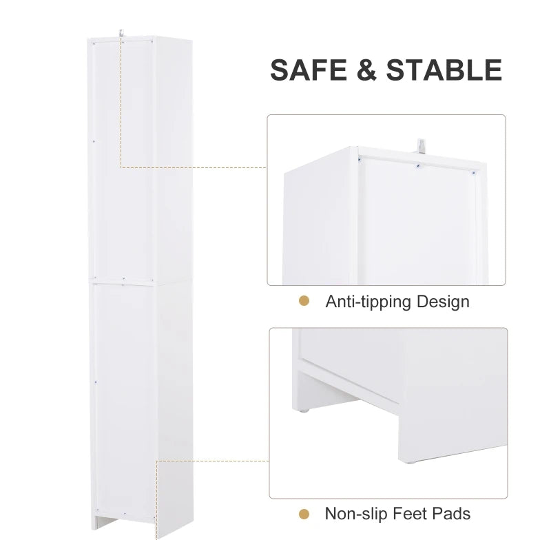 White Slim Tall Bathroom Storage Cabinet with Door & Shelves