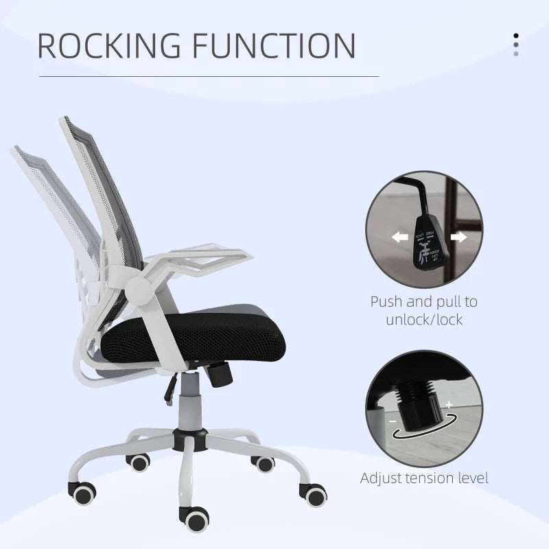 Black Mesh Office Chair with Flip-up Armrests and Lumbar Support