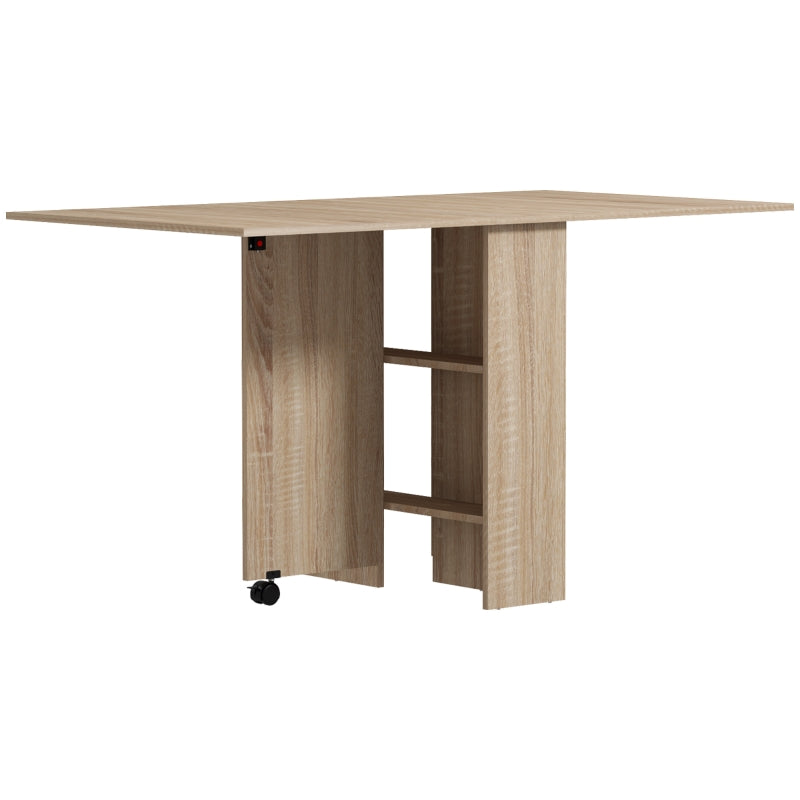 Natural Folding Drop Leaf Dining Table with Shelves and Casters