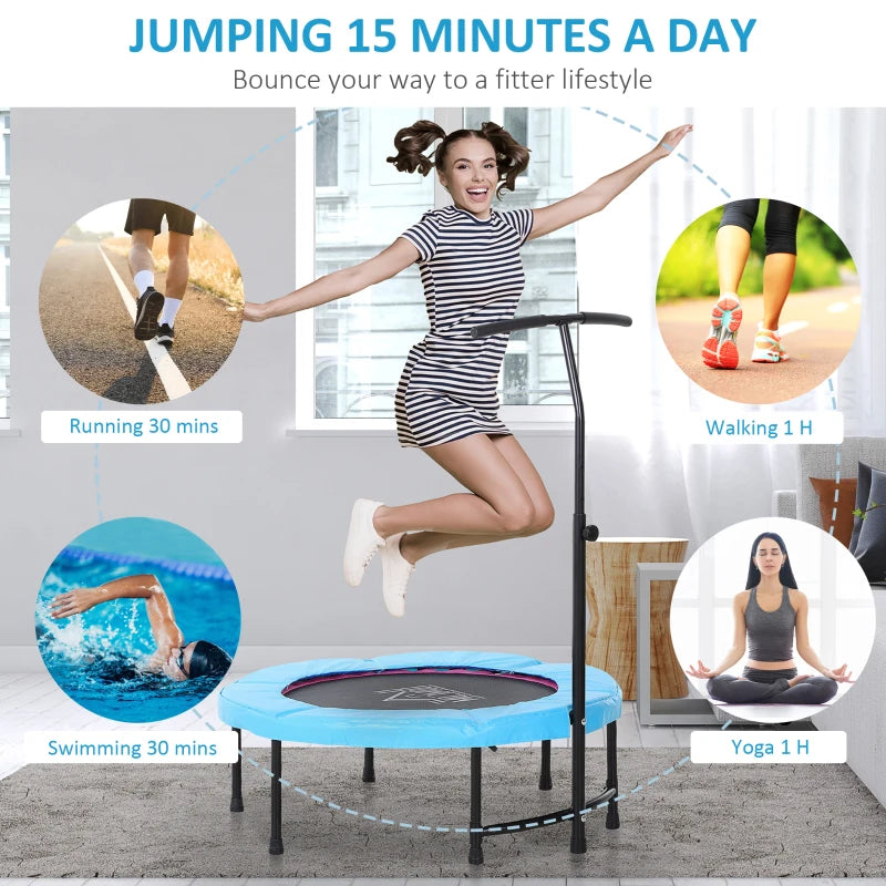 Blue Adjustable Handle Trampoline Rebounder for Kids and Adults