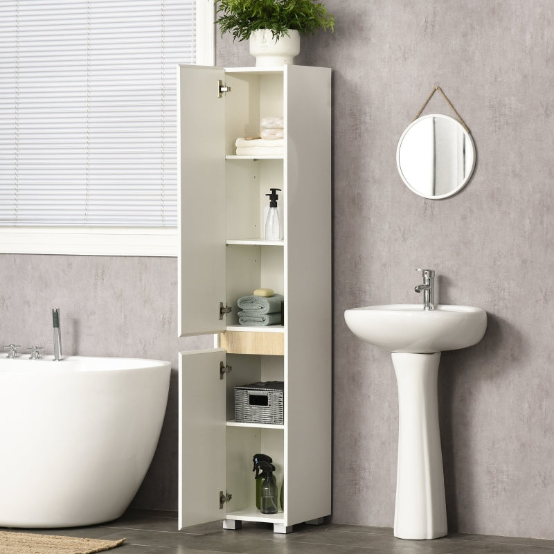 White Tall Bathroom Storage Cabinet with Adjustable Shelves