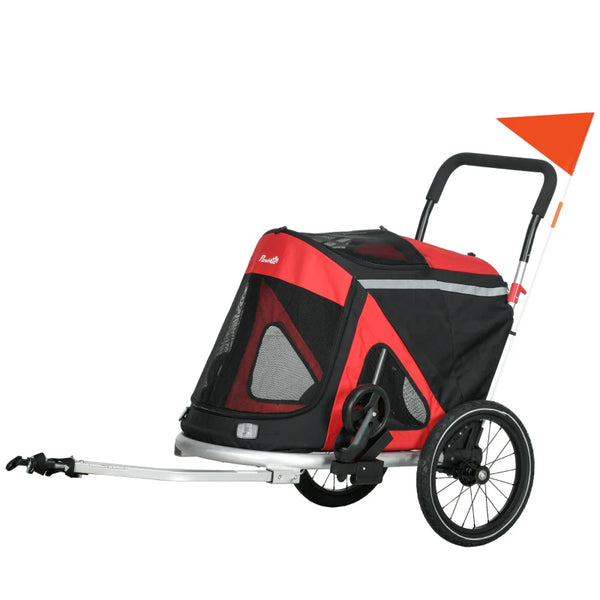 Red 2-in-1 Aluminium Dog Bike Trailer & Pet Stroller for Medium Dogs