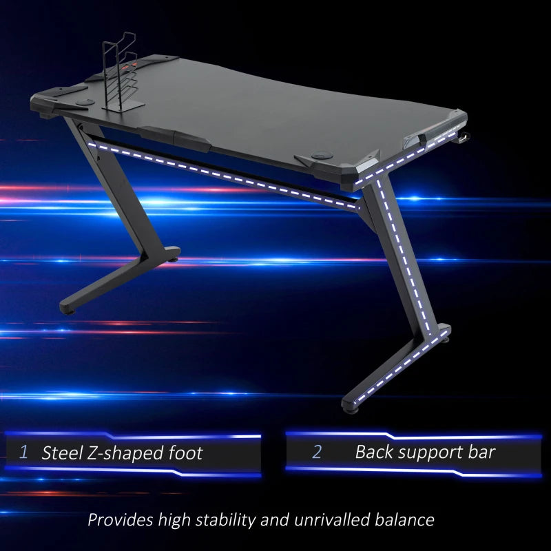 Carbon Fibre Gaming Desk, Black, Gamer Workstation with Storage