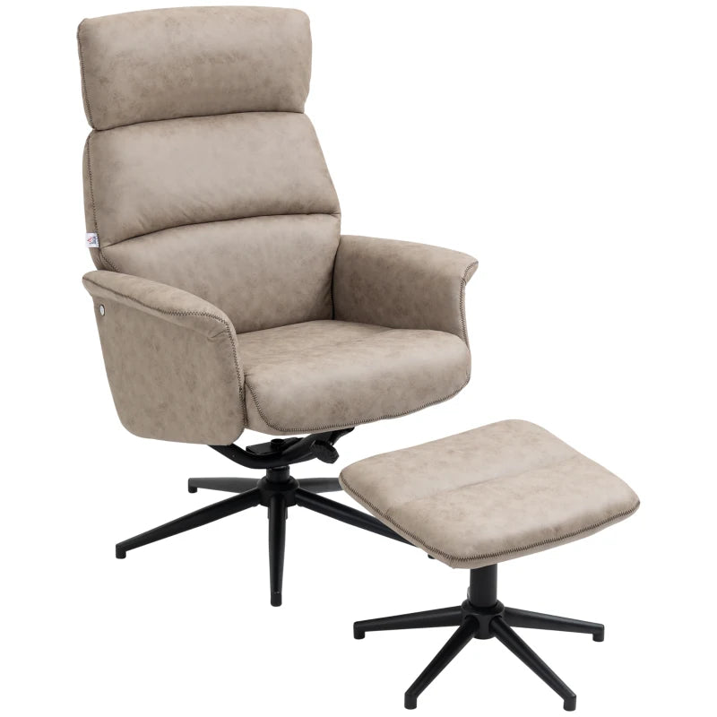 Khaki Swivel Recliner Chair with Ottoman and Headrest