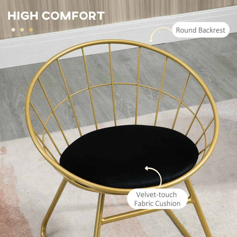 Gold Velvet Dining Chairs Set of 2, Round Back Metal Wire Kitchen Chair