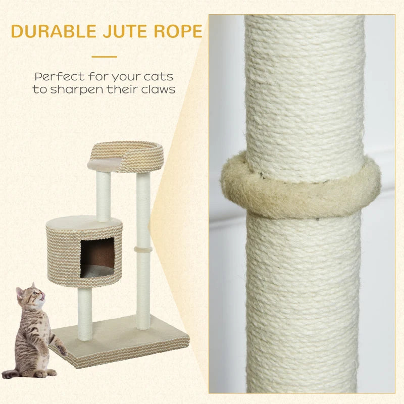 Beige Cat Tree Tower with Scratching Posts and Perch