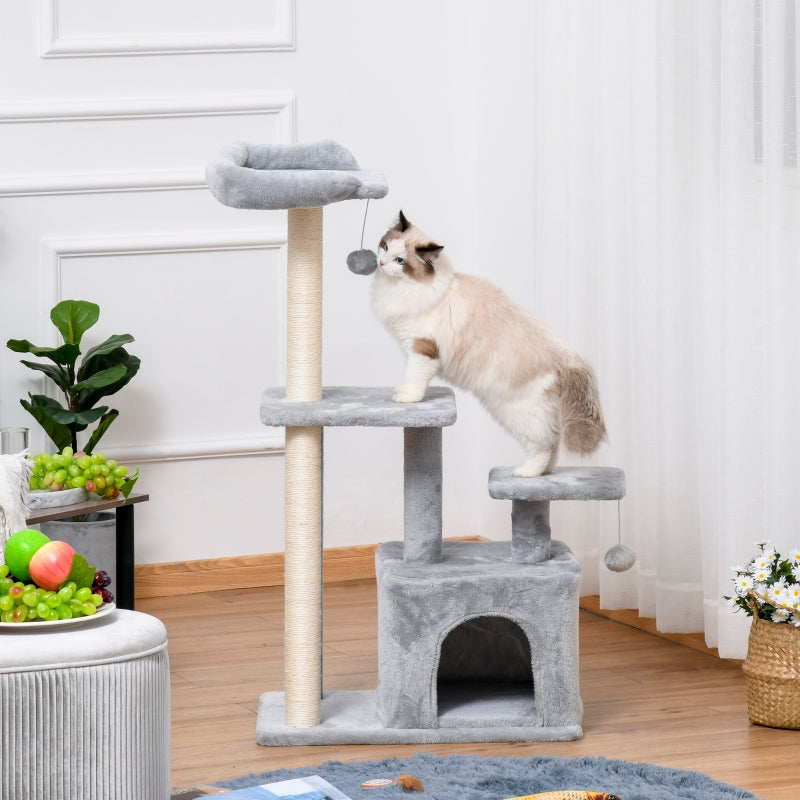 Cat Climbing Tower 114cm with Scratching Post & Toy - Light Grey