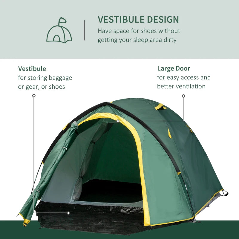 2-Person Waterproof Dome Camping Tent with Large Windows in Green and Yellow