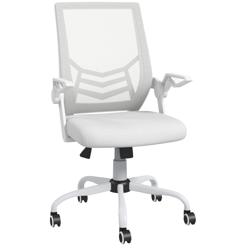 White Mesh Office Chair with Flip-up Armrests and Lumbar Support