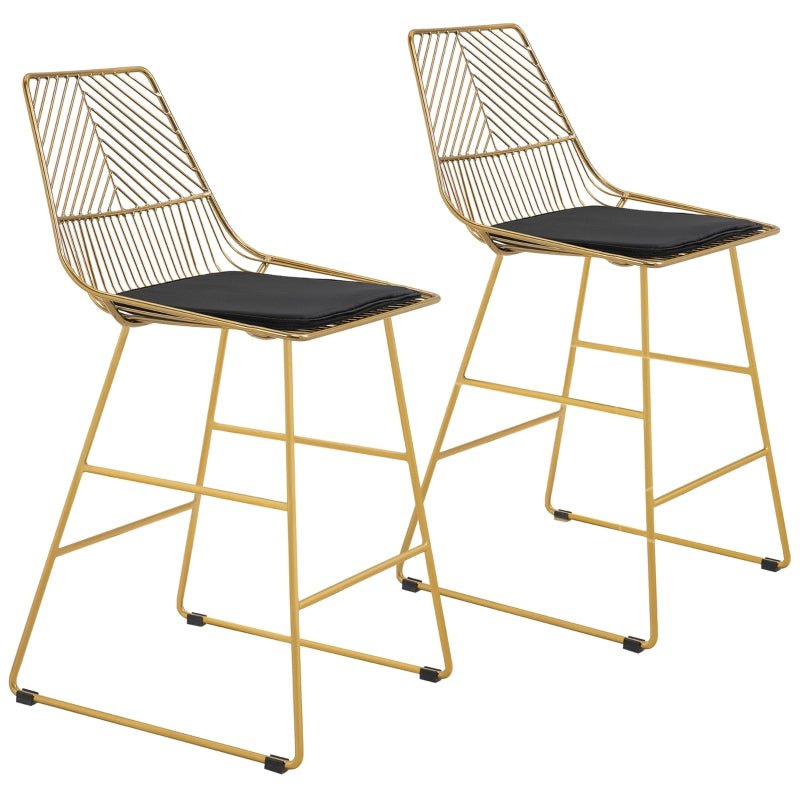 Gold Wire Metal Bar Stools Set of 2 for Kitchen and Bar Counter