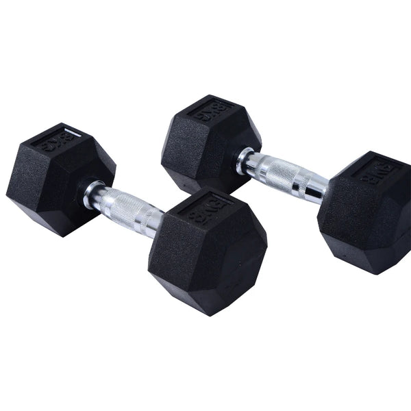 x2 5kg Hex Rubber Dumbbell Set for Home Gym Fitness
