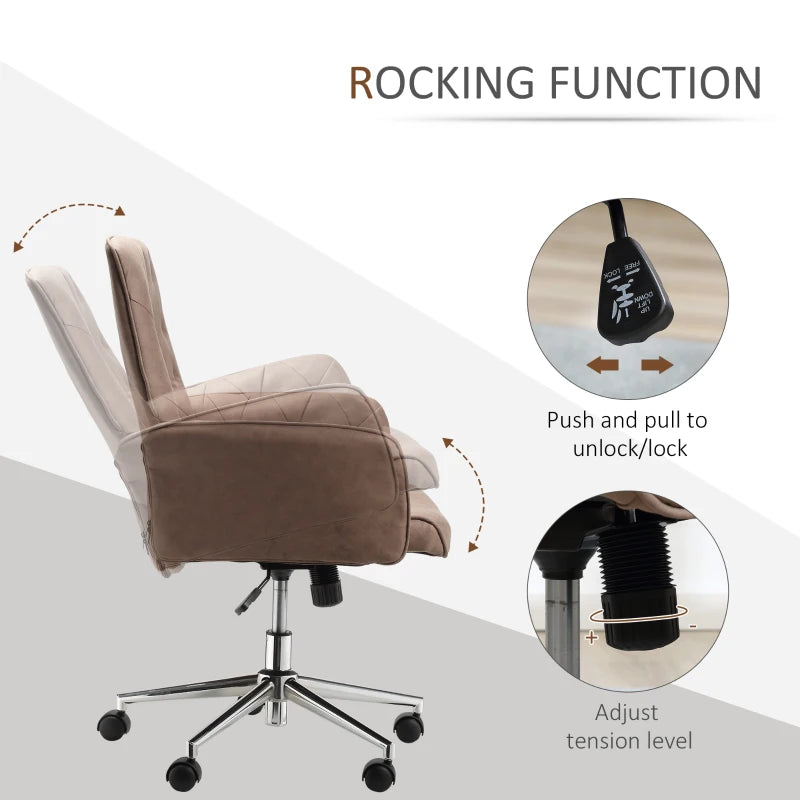 Microfibre Office Swivel Chair, Height Adjustable with Armrest, Coffee