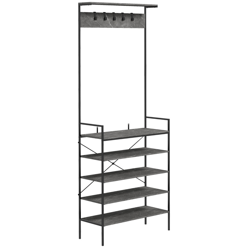 Grey Marbled Industrial Coat Stand with Shoe Storage