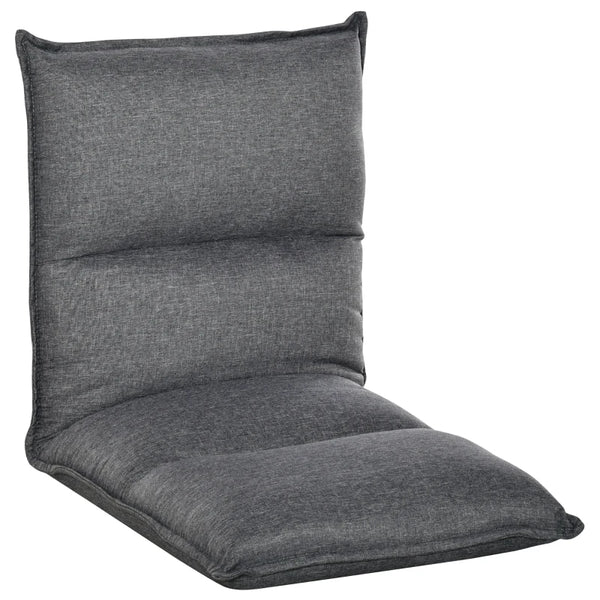 Grey Padded Floor Chair with 5 Adjustable Positions, Foldable Gaming Seat - 45cm x 55cm x 67cm