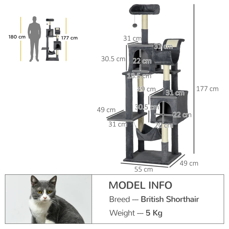 Cat Tree with Scratching Post, Hammock, Cat House - Dark Grey