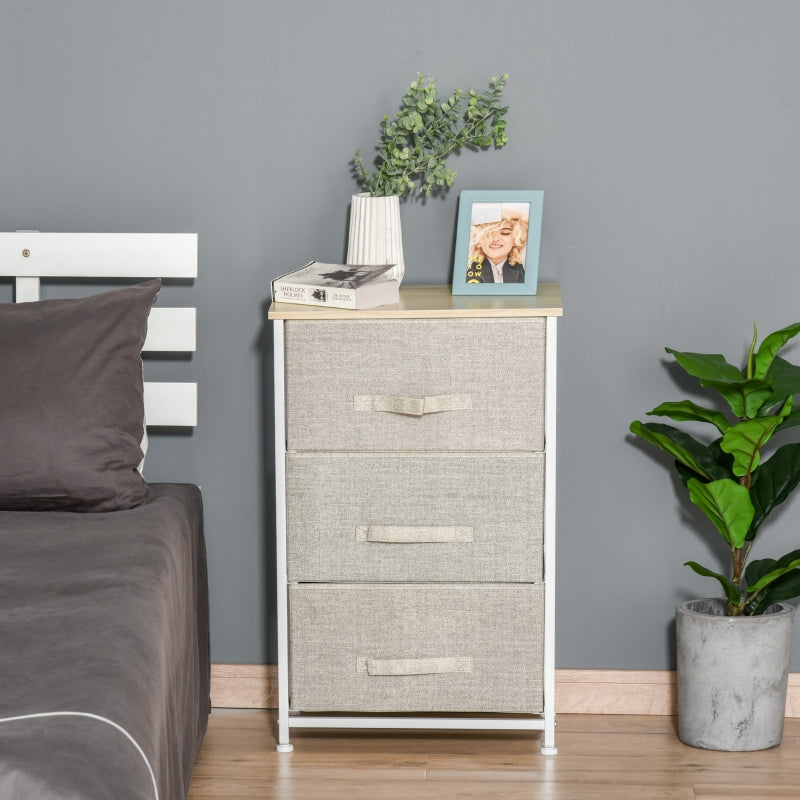 3-Tier Linen Drawer Cabinet Organizer in White, Oak, and Light Grey