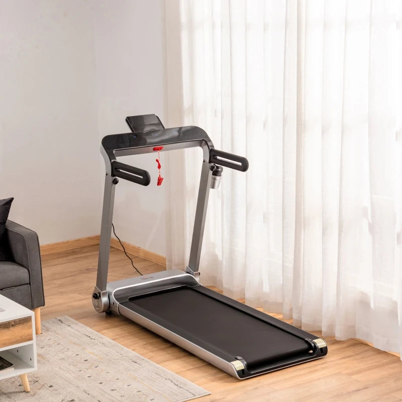 Silver Electric Folding Treadmill with Quick Speed Controls and LED Monitor