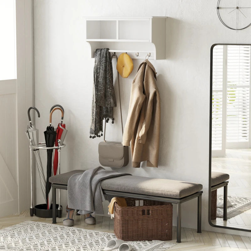 White Wall Mounted Coat Rack with Baskets and Hooks