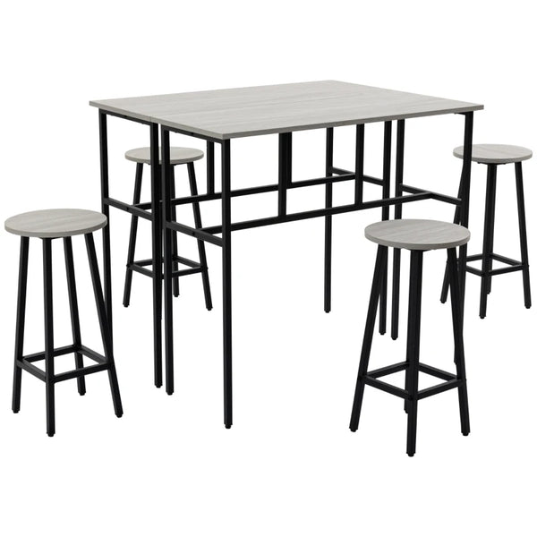 6-Piece Grey Bar Table Set with 4 Stools - Counter Height Dining Furniture for Kitchen & Living Room