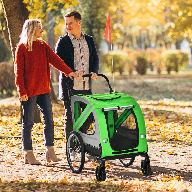 Green 2-In-1 Dog Bike Trailer & Pet Stroller with Reflectors